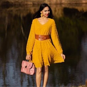 Yellow Swiss dot long sleeve dress